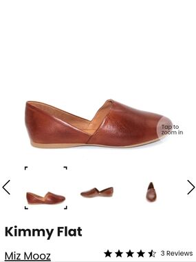 New Miz Mooz Kimmy V‑Cut Leather Flat in Cognac Sz 39